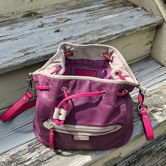 Coach Y2K Purple Pink Leather Crossbody Shoulderbag Drawstring Hobo Avery Boho - Picture 11 of 14